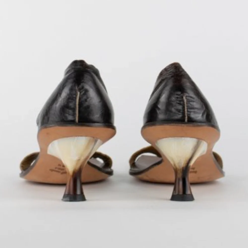 CYDWOQ Vintage Leather Spool Heel Sandals - Picture 4 of 5